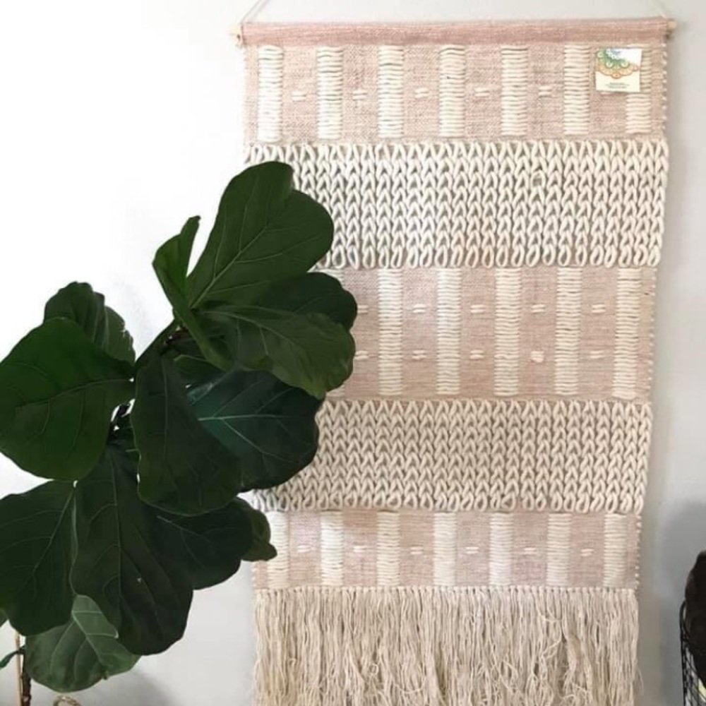 Pink and cream macrame wall art